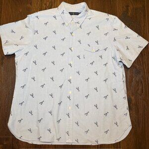⭐ Ralph Lauren XXL Button Down Shirt Blue Lobster Print Short Sleeve Cotton